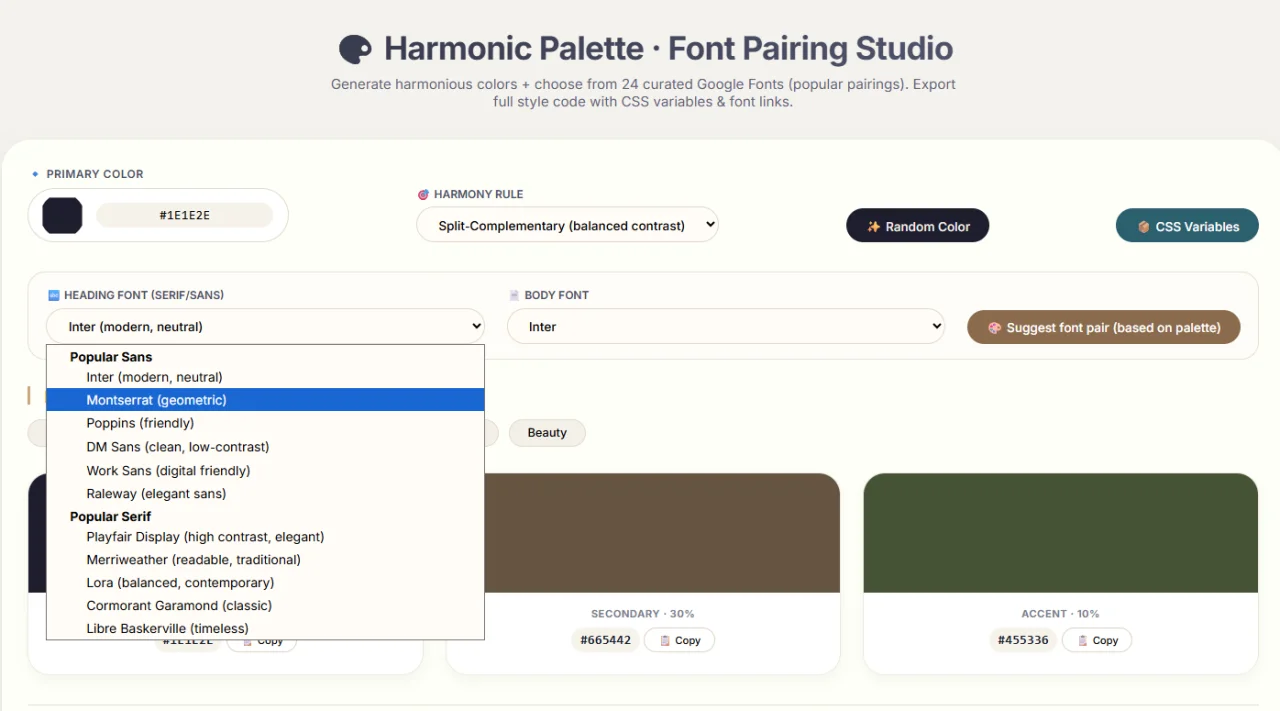 Harmonic Palette Studio Color & Font Tool — screenshot 5