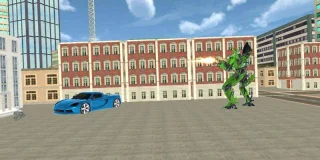 Transformer Fighting Superhero City