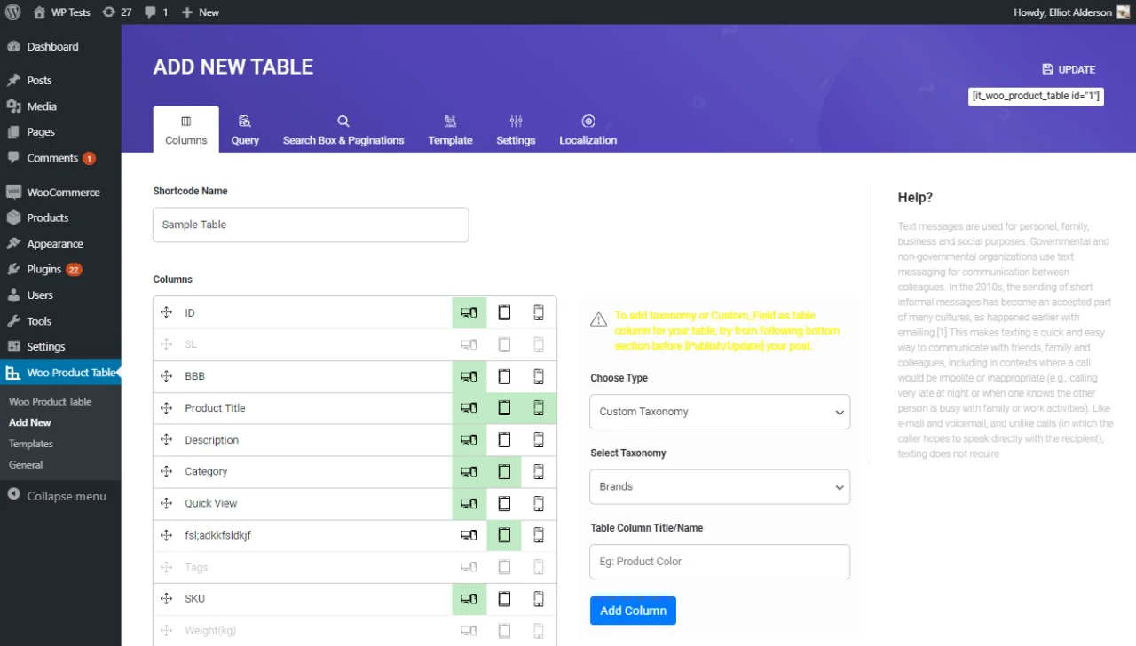 WooCommerce Product Table — screenshot 1