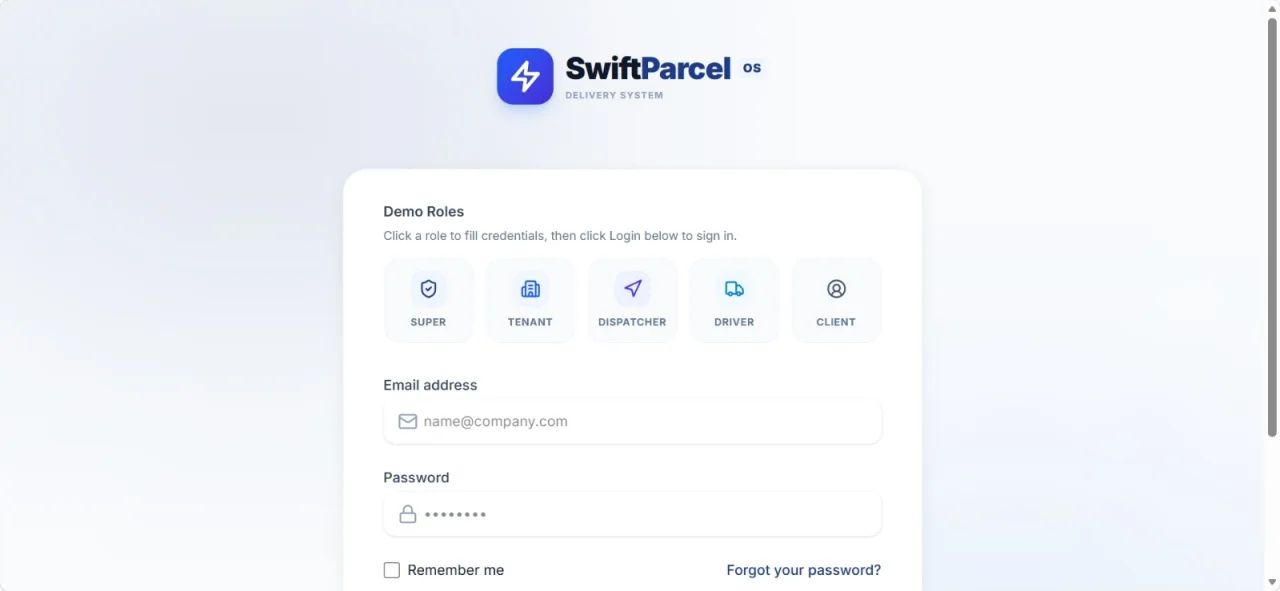 SwiftParcel Multi-Tenant Delivery & Logistics Operating System — screenshot 1