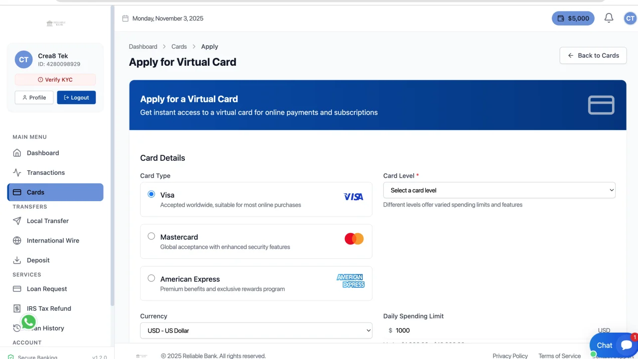 Reliable Bank Website — screenshot 2