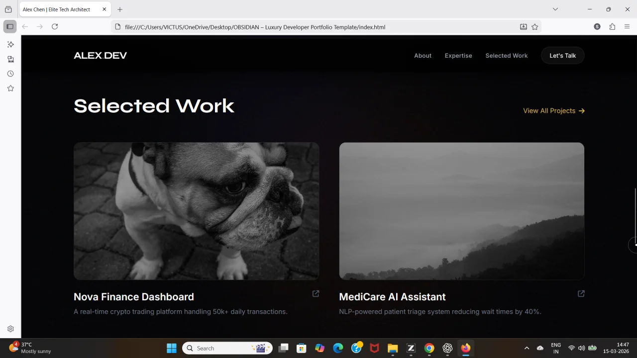 OBSIDIAN Luxury Developer Portfolio Template — screenshot 3