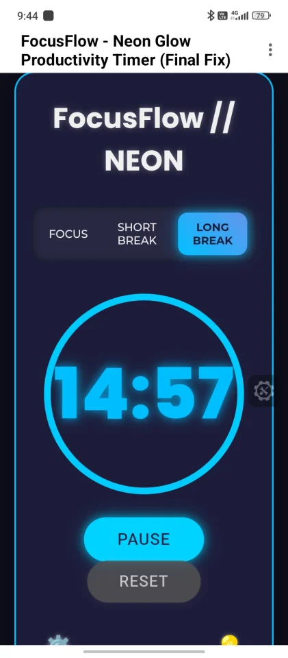 FocusFlow: Neon Glow Pomodoro Timer (HTML/CSS/JS) — screenshot 4