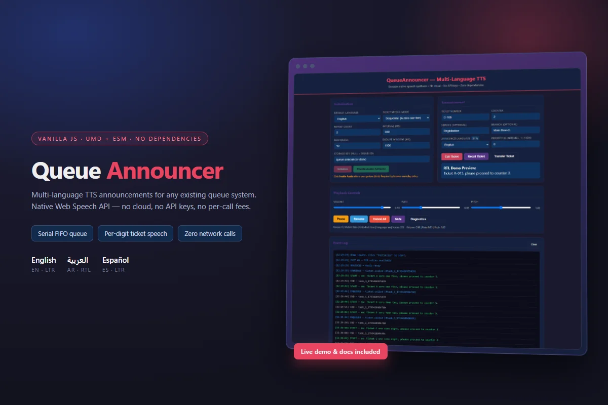 Queue Announcer Multi-Language TTS for Queue Systems — screenshot 5