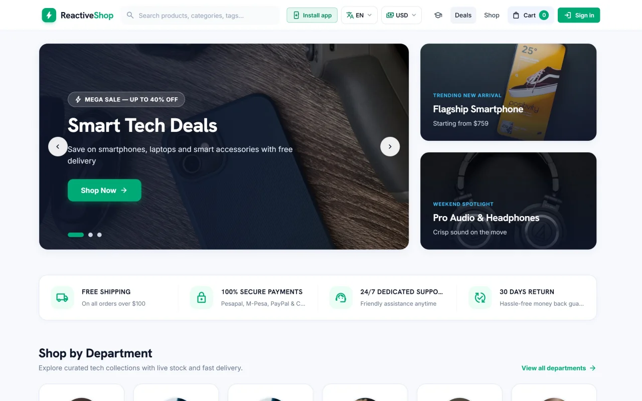 Reactive Shop Laravel eCommerce Store with Touch POS & Multi-Payment — screenshot 1