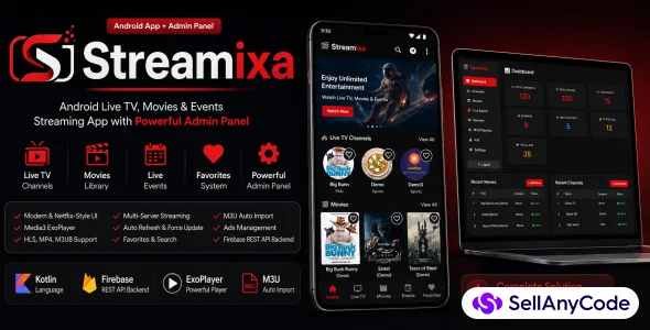 Streamixa - Android Live TV & Movie Streaming App | Admin Panel | Ads Ready
