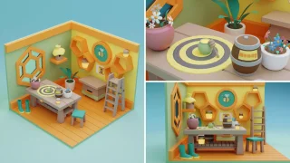 Low Poly Cartoon Profession Rooms