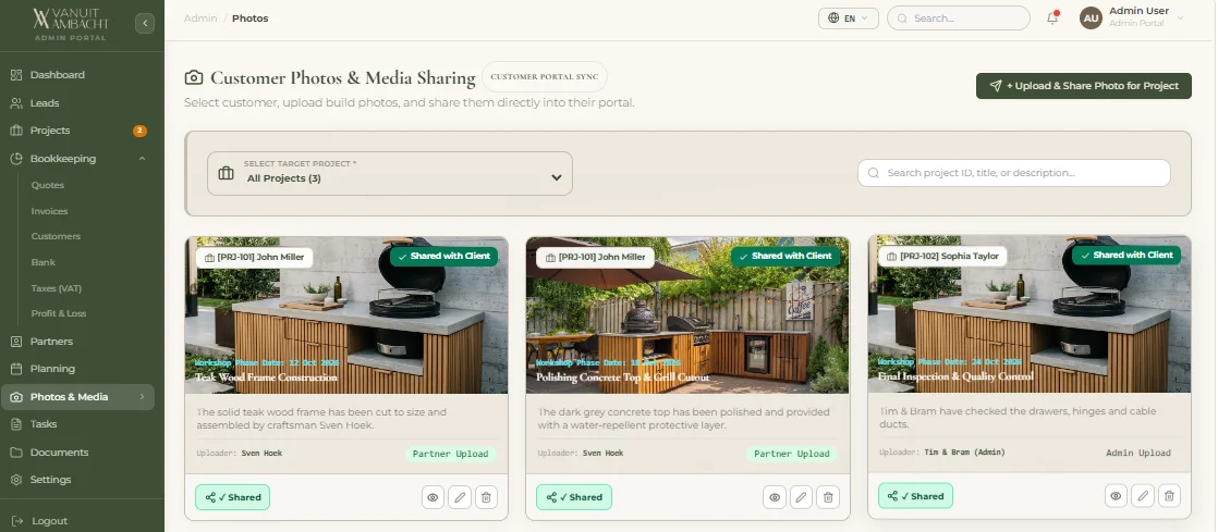 Vanuit Ambacht Luxury Outdoor Living CRM & SaaS Management Portal — screenshot 1