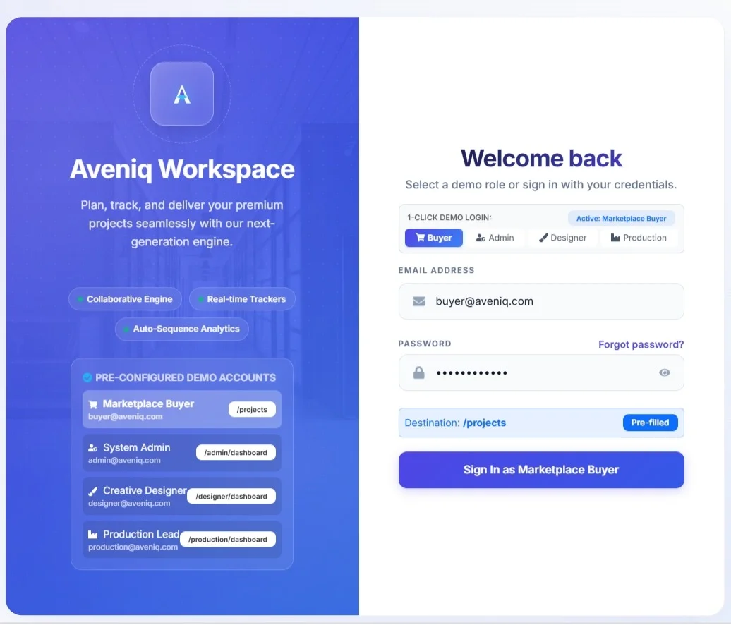 Aveniq Workspace Project & Production Management ERP — screenshot 1