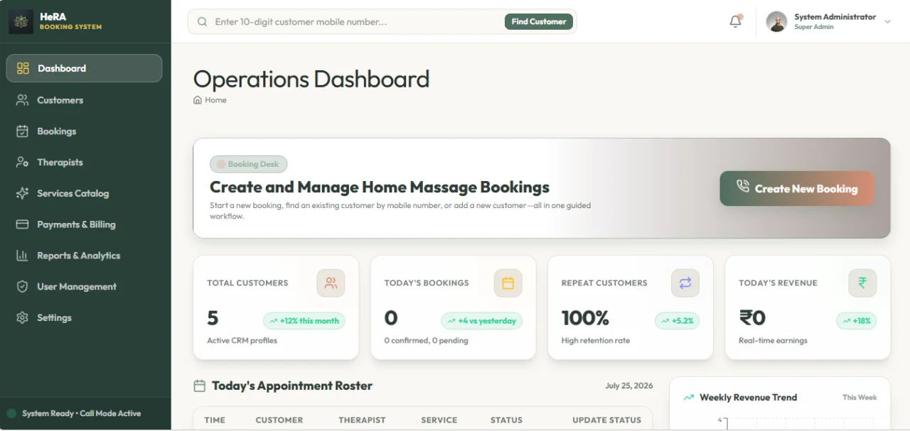HeRA Home Massage Booking Management System — screenshot 1