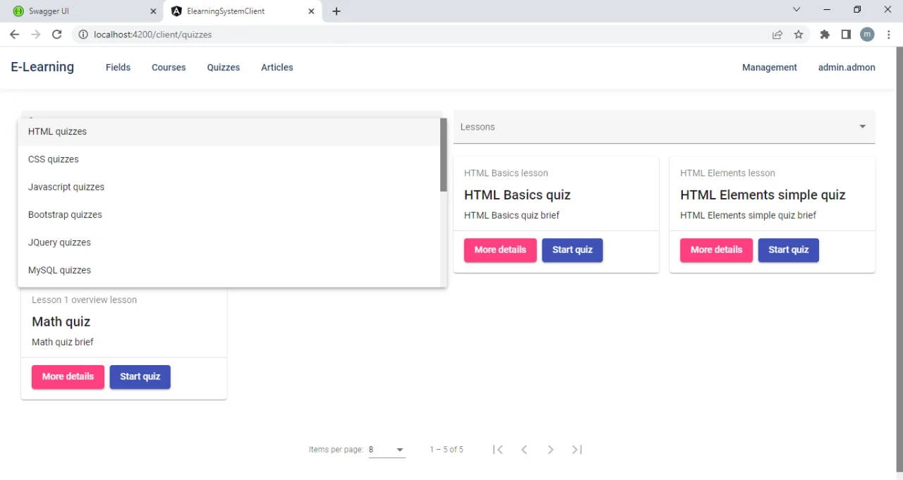 E-Learning Web Application Using Asp.net Core Web API and Angular — screenshot 5