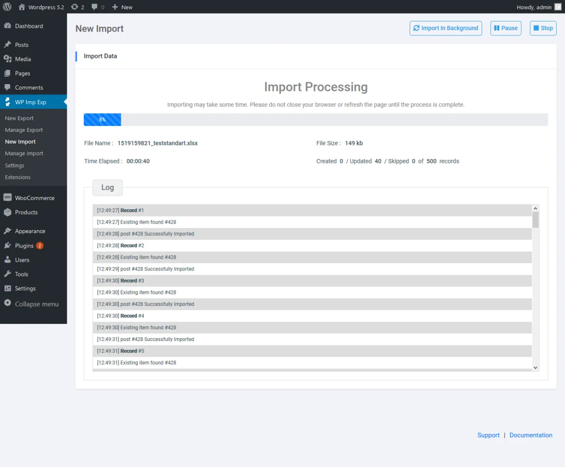 WP Import Export — screenshot 3