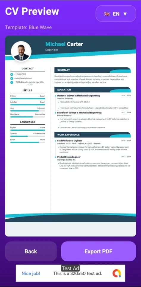 Professional CV Resume Builder Android App with PDF Export and AdMob — screenshot 3