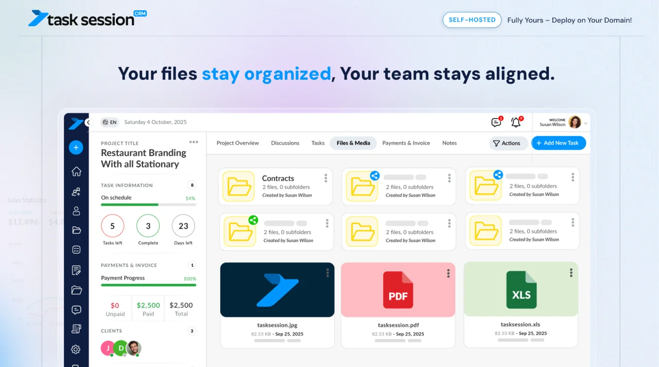 Task Session Self-Hosted CRM, Projects, Invoicing & Client Portal (PHP) — screenshot 3