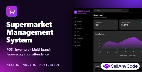 Supermarket POS, Inventory & Face Attendance (Next.js + Node.js) — cover