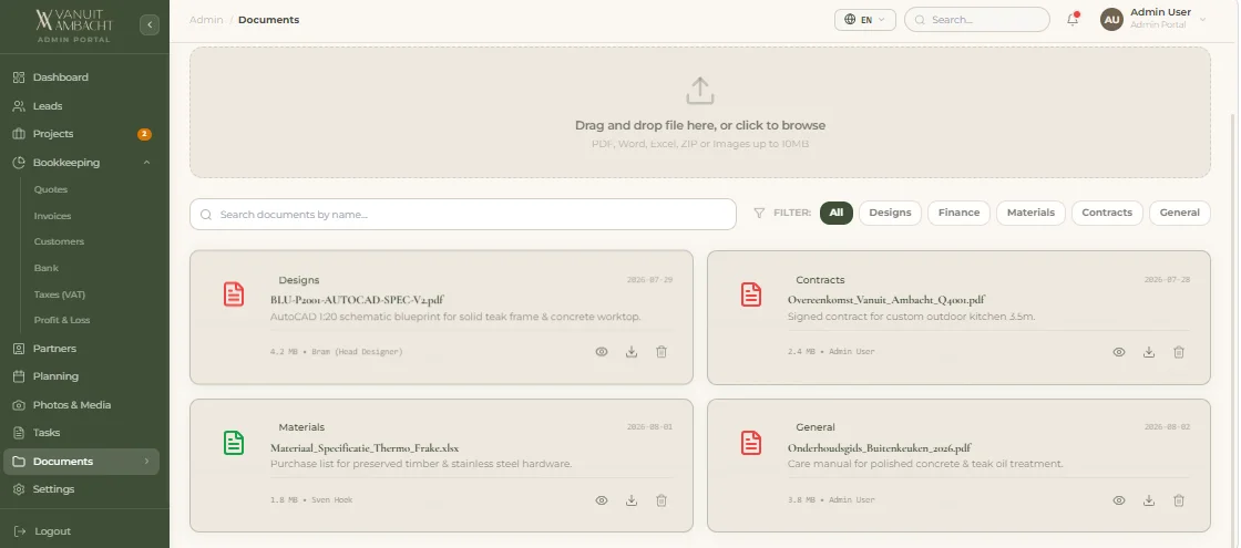 Vanuit Ambacht Luxury Outdoor Living CRM & SaaS Management Portal — screenshot 3