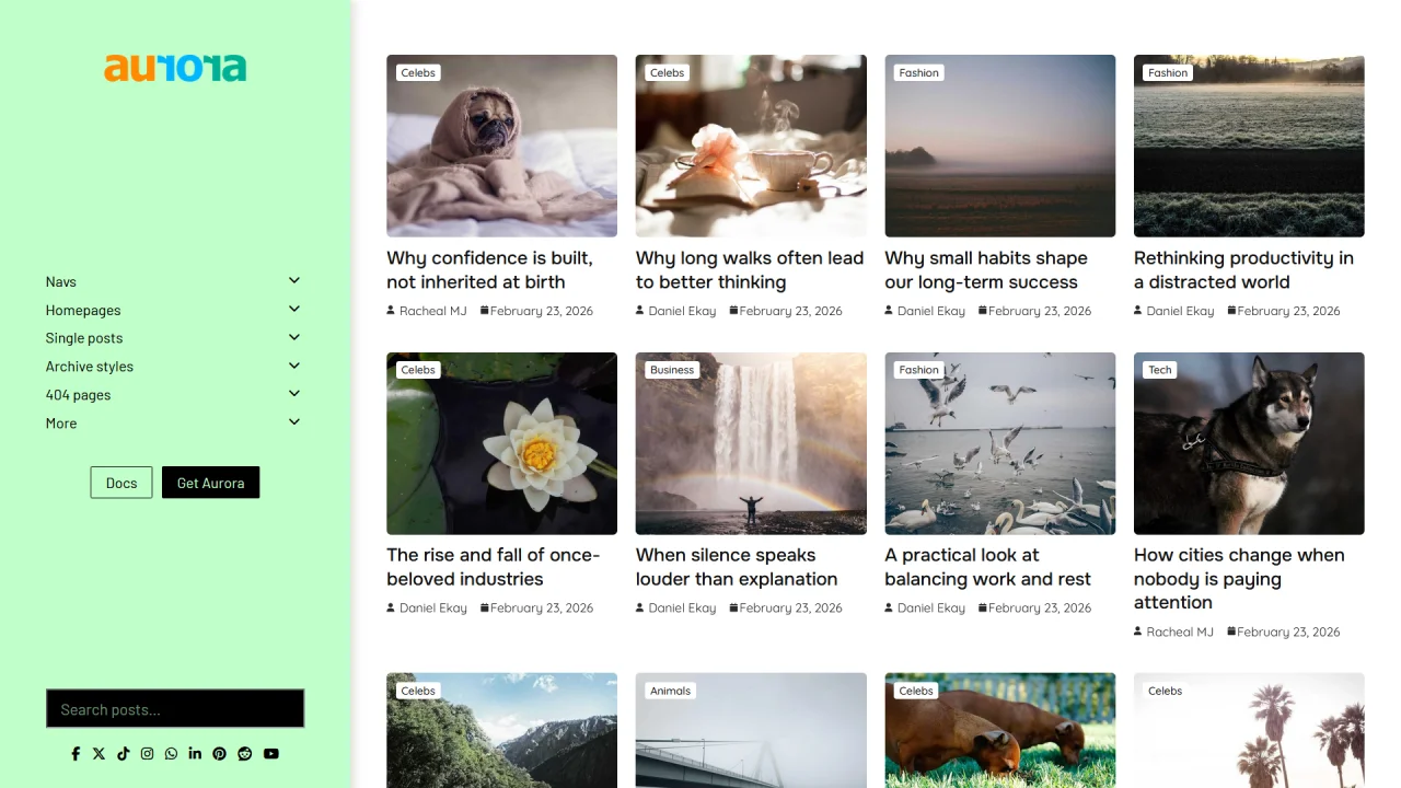 Aurora - WordPress Blog Theme with Switchable Layouts — screenshot 1
