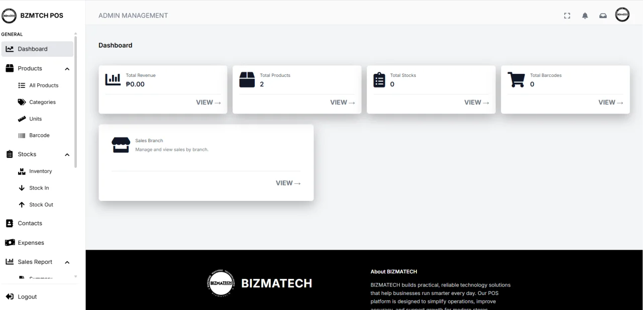 Web-Based Bizmatech POS Management System with Data Analytics — screenshot 6