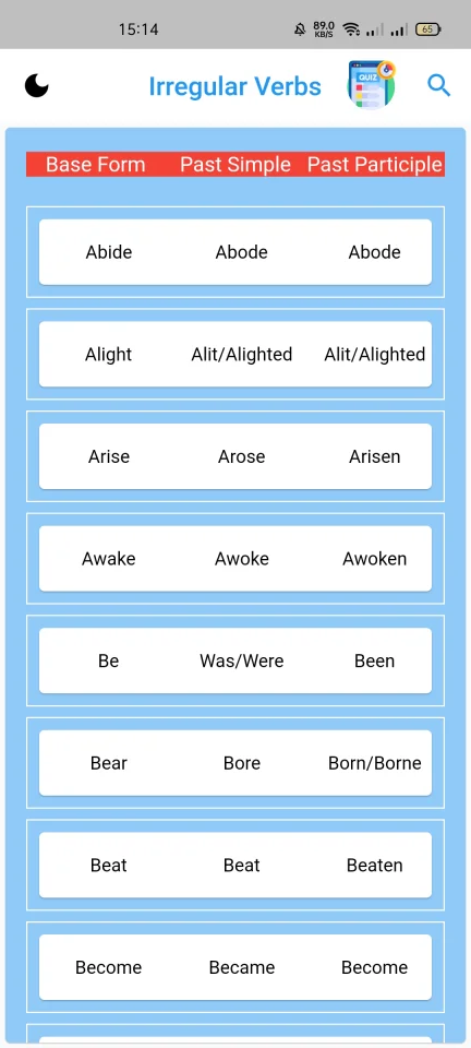 Flutter Irregular Verbs App - English Course App Source Code — screenshot 4