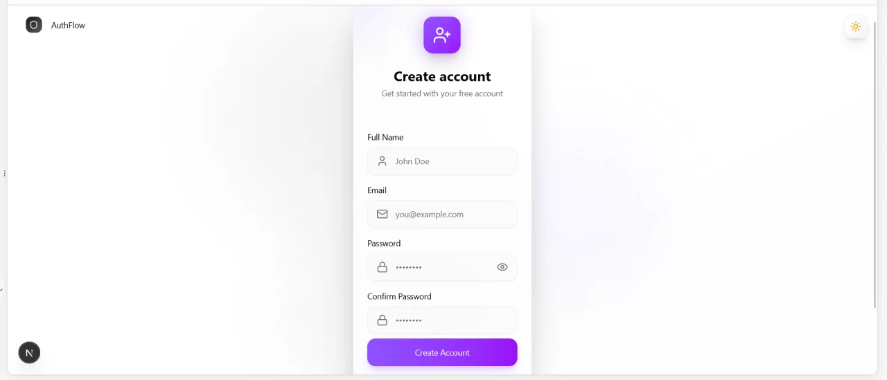 AuthFlow Next.js Authentication System — screenshot 3