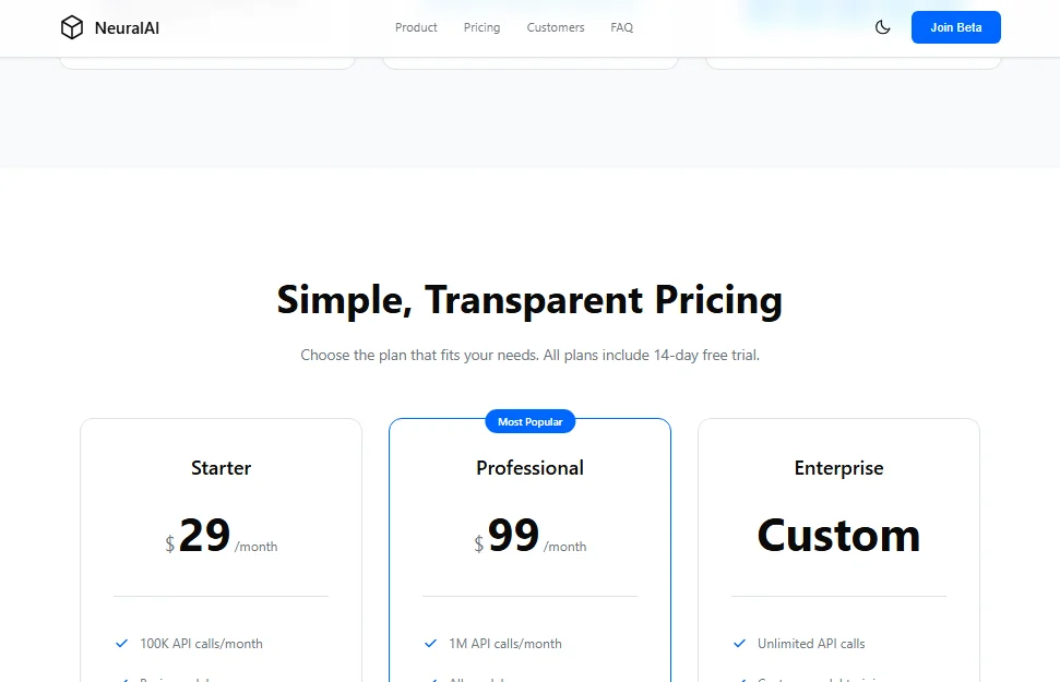 NeuralLaunch - Complete AI Startup Landing Page Template — screenshot 2