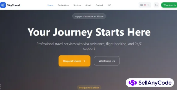 Agency Travel Website Template React + Supabase, Multilingual (PT/EN/FR), Dark/Light Mode, Modern Design, Ready to Deploy.