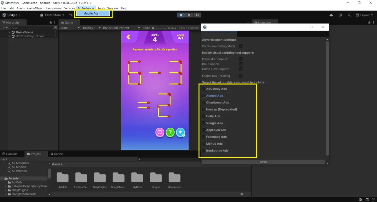 Matchstick Unity 2D Puzzle Game — screenshot 1