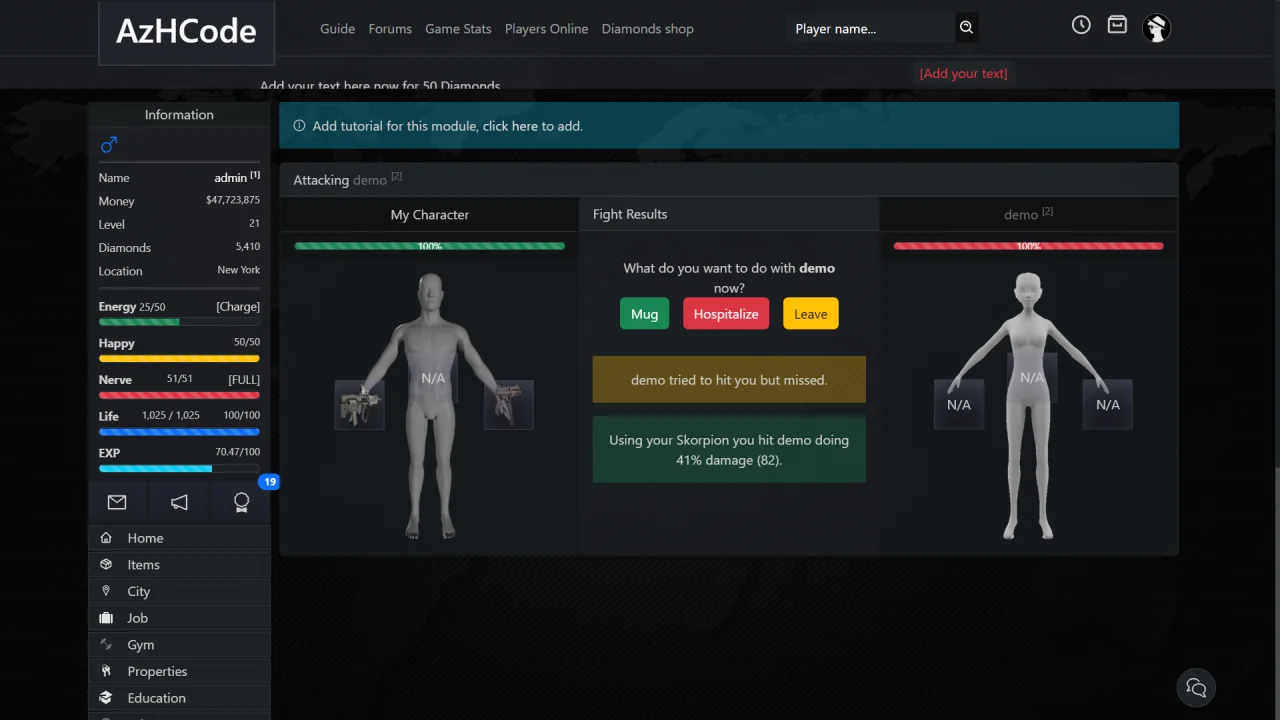 AzHCode - Online Browser Game Platform PHP — screenshot 1