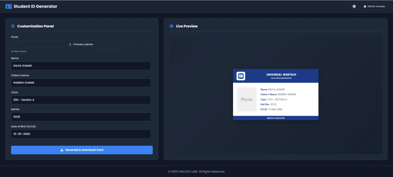 Student ID Card Generator with Admin Customization — screenshot 2