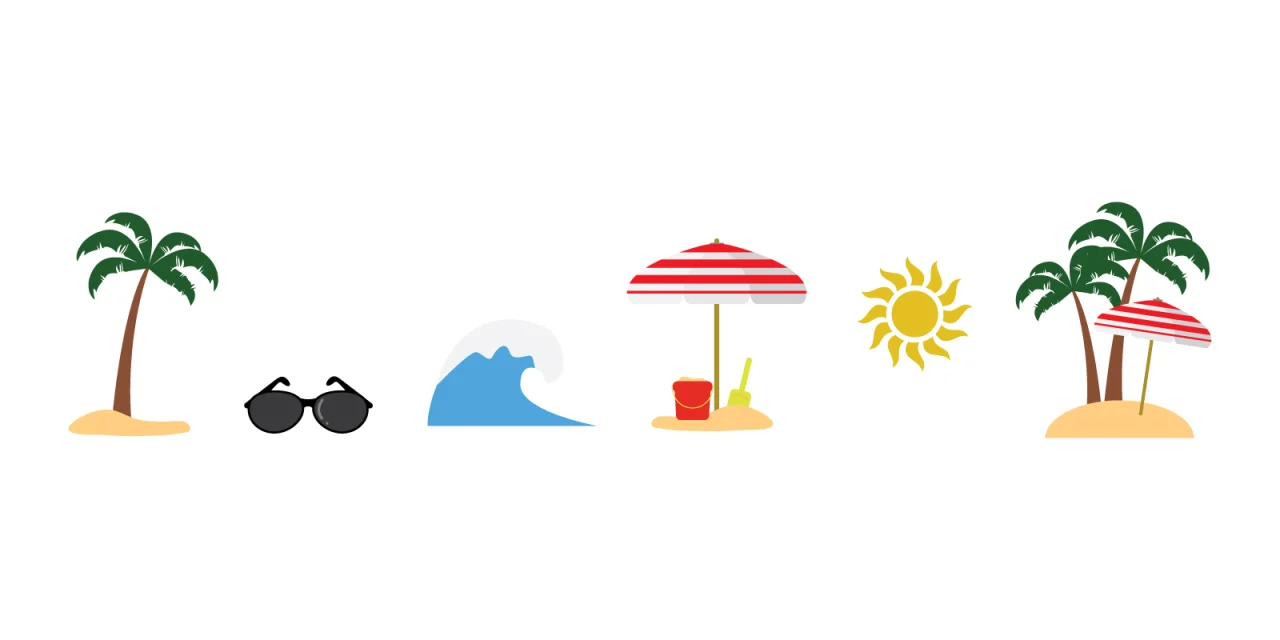 Summer Beach Icon Set, Palm Tree Wave Sunglasses Umbrella Sun Silhouettes, Tropical Vector Collection — screenshot 1
