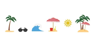 Summer Beach Icon Set, Palm Tree Wave Sunglasses Umbrella Sun Silhouettes, Tropical Vector Collection