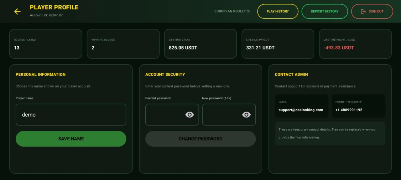 European Roulette Social Casino Android App with PHP Admin Panel — screenshot 3