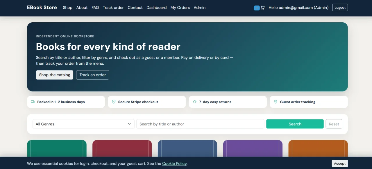 ASP.NET Core MVC E-Commerce Bookstore — screenshot 1
