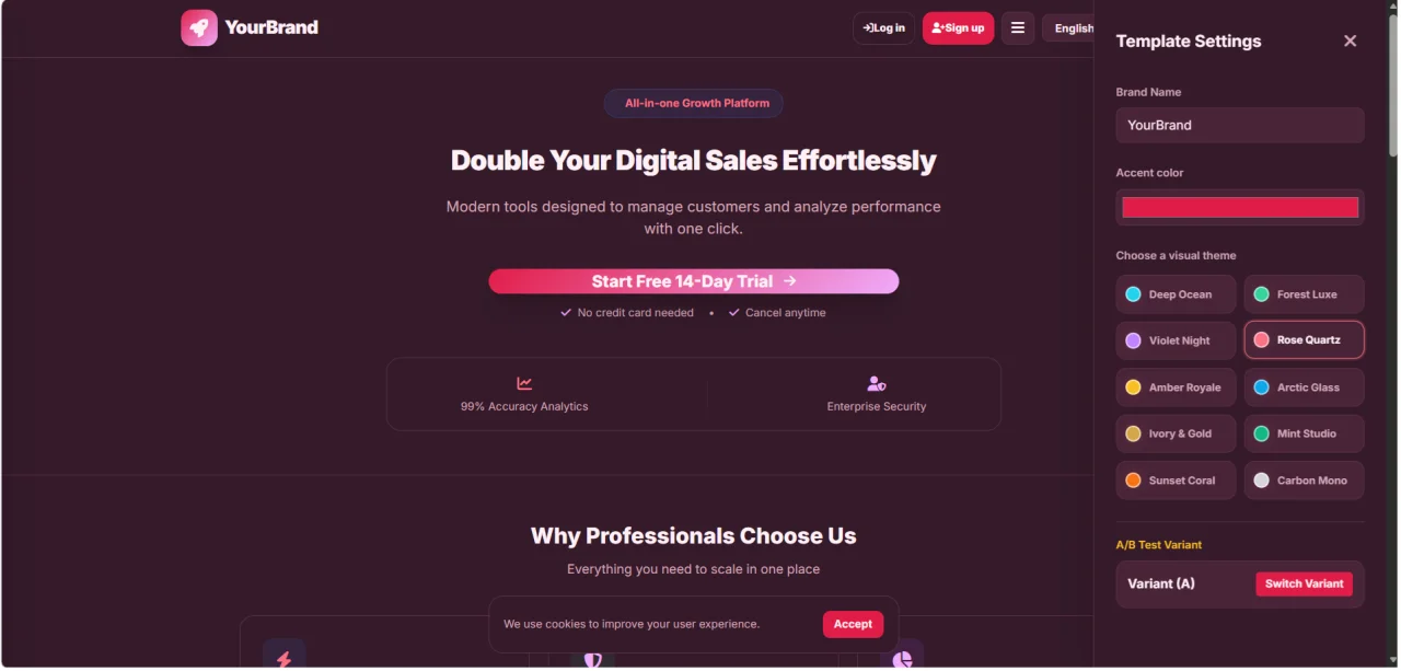SaaS Landing Page HTML Template 10 Themes, 5 Languages — screenshot 3