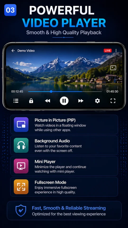 Playora IPTV Player Android M3U/M3U8 Streaming App (Kotlin + ExoPlayer) — screenshot 3