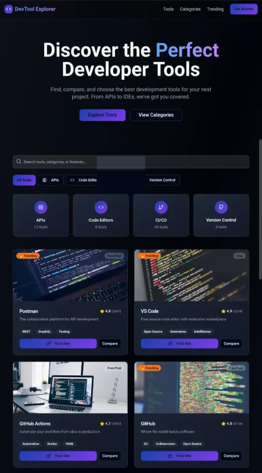 Developer Tool Explorer Modern Landing Page UI Kit — screenshot 1