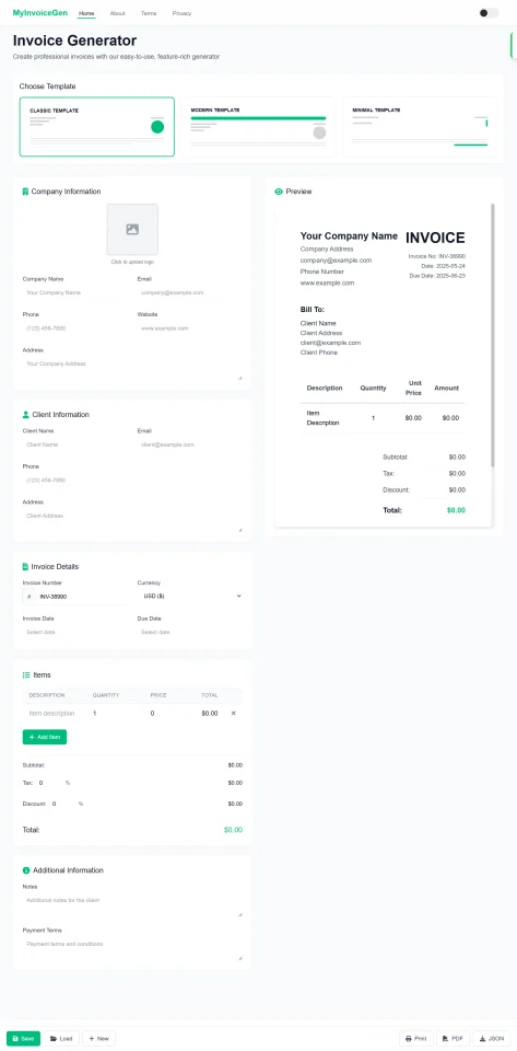 MyInvoiceGen - Advanced Invoice Generator Website Script — screenshot 1