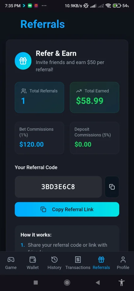 Crash Game Node.js Realtime Engine + Advanced RTP Control + Provably Fair + Referral & Wallet System (Full Admin Panel) — screenshot 7