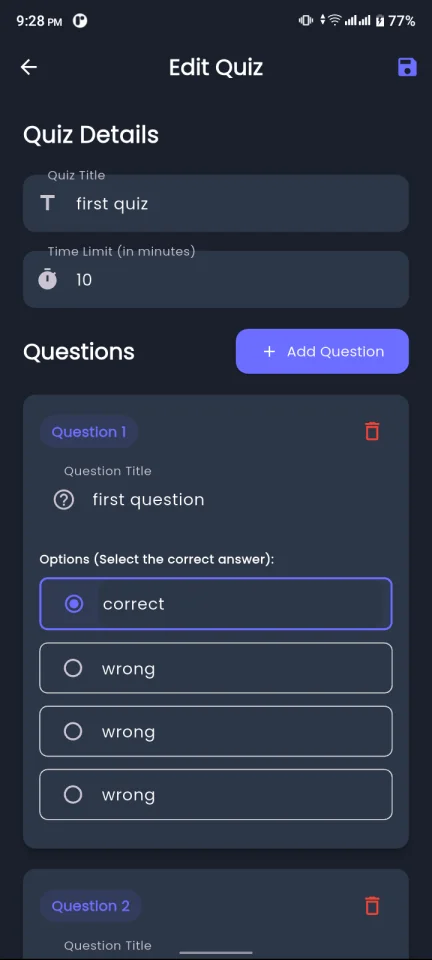 Quiz App with Admin Dashboard — screenshot 5