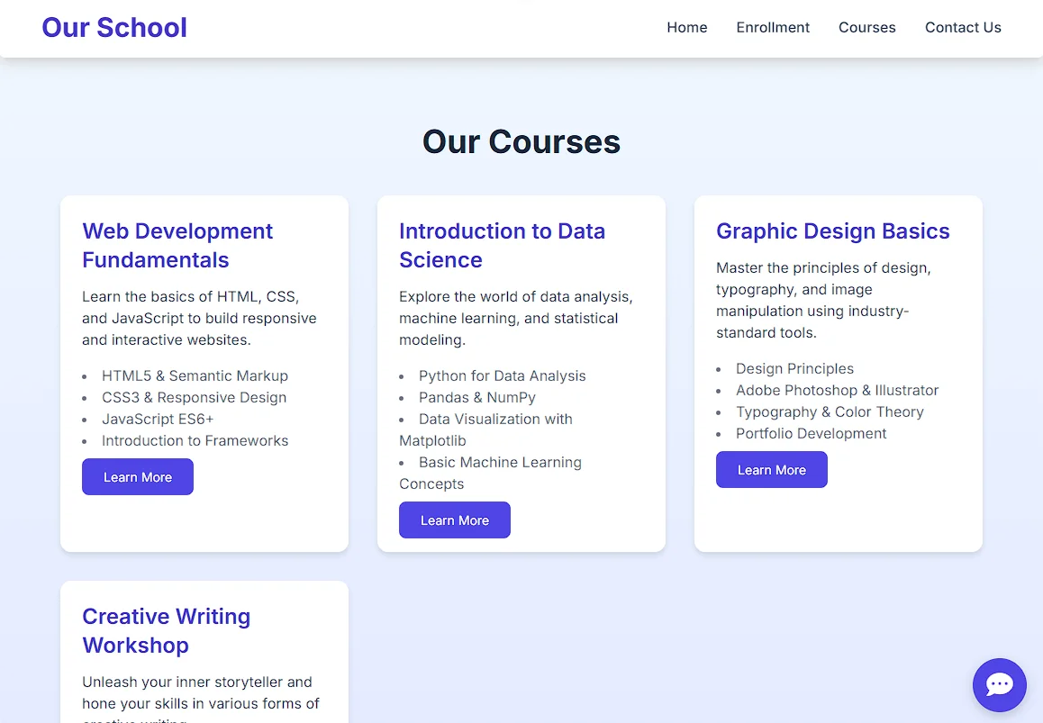 Chat AI and School Landing Webpage — screenshot 3