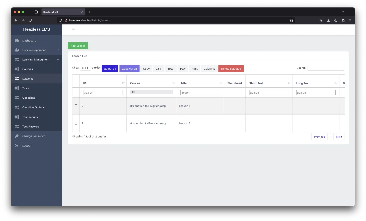 Headless LMS — screenshot 2