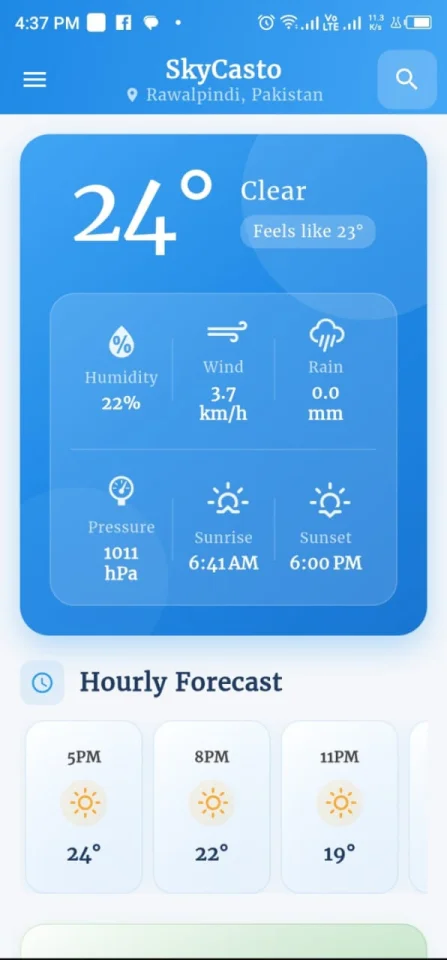 SkyCasto Flutter Weather & AQI App with WeatherAPI — screenshot 2