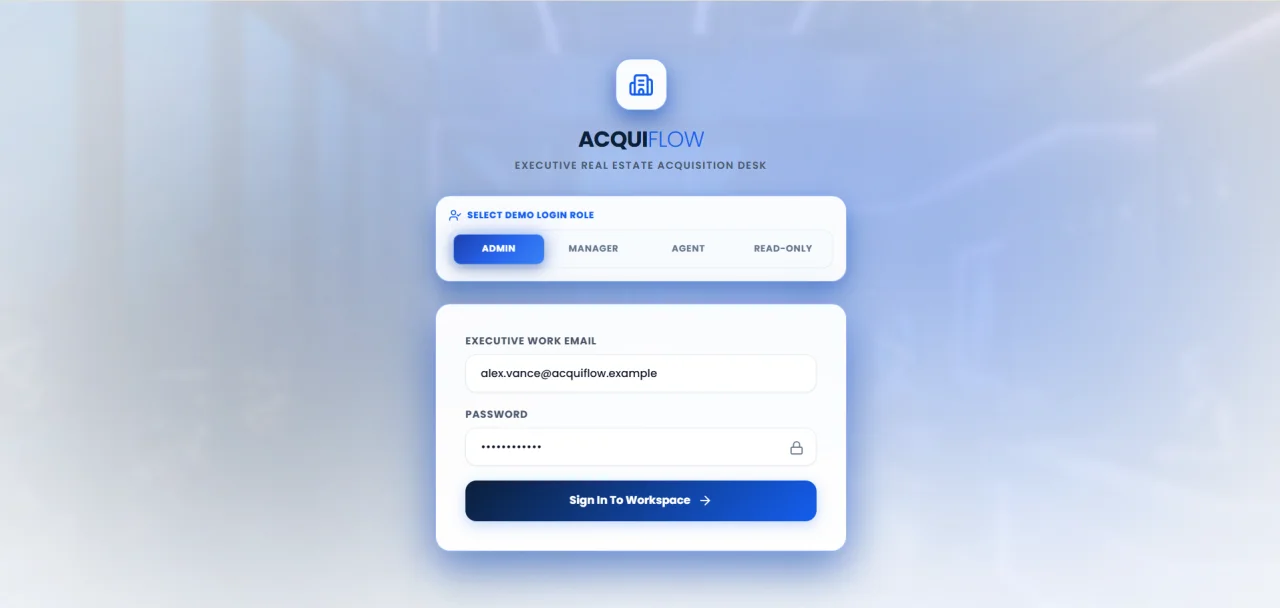 AcquiFlow CRM Real Estate Acquisitions & AI Deals Platform — screenshot 1