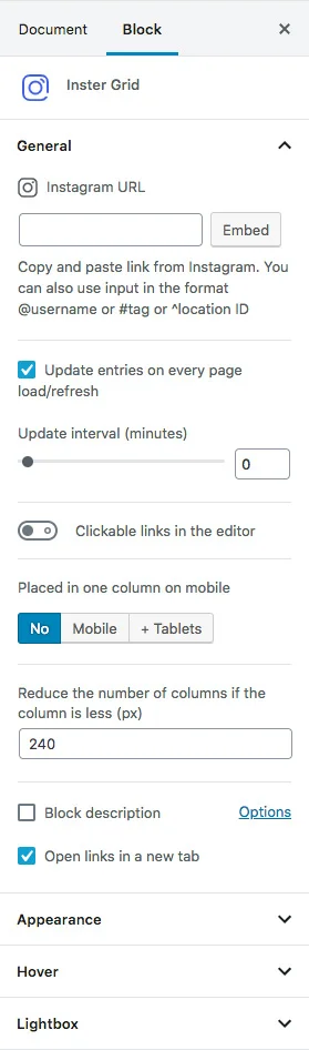 Inster – Instagram Block for WordPress Gutenberg Editor — screenshot 1