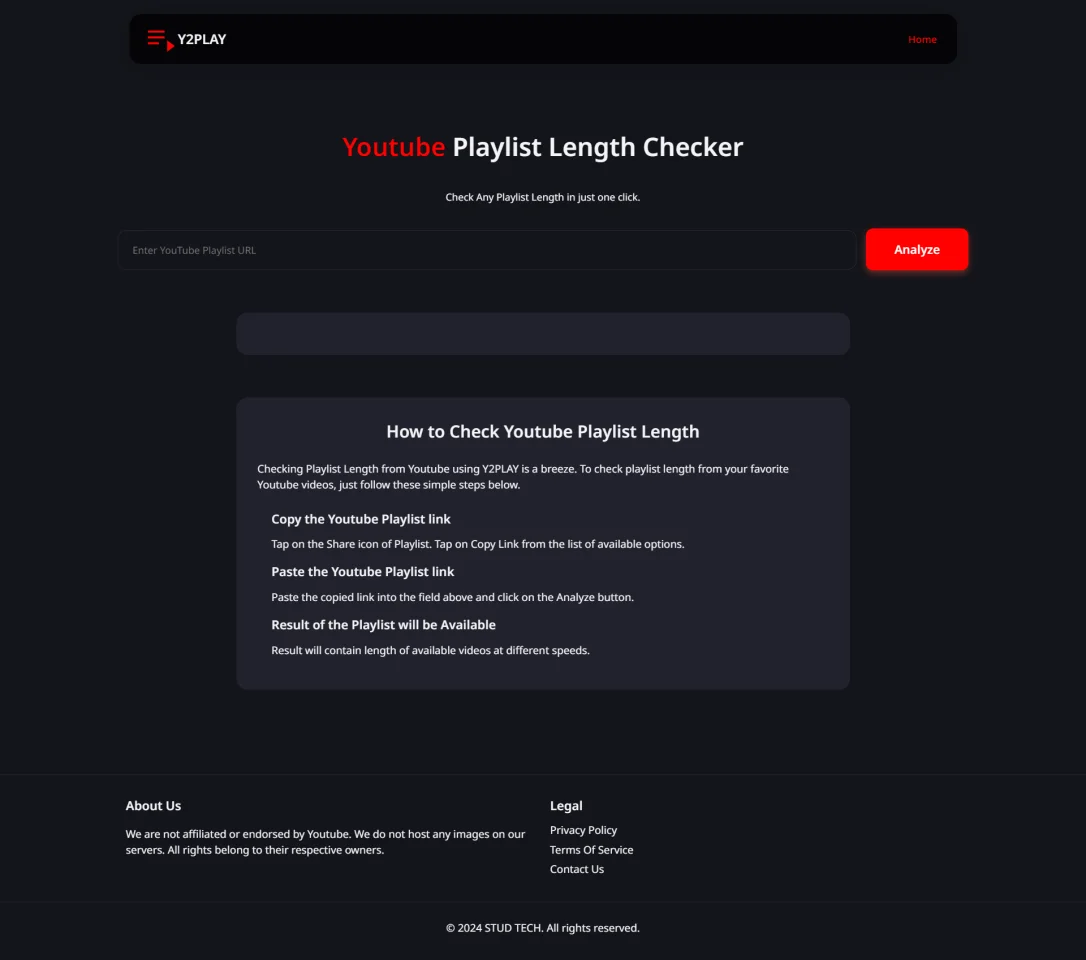 YouTube Playlist Length Checker Website Script — screenshot 1