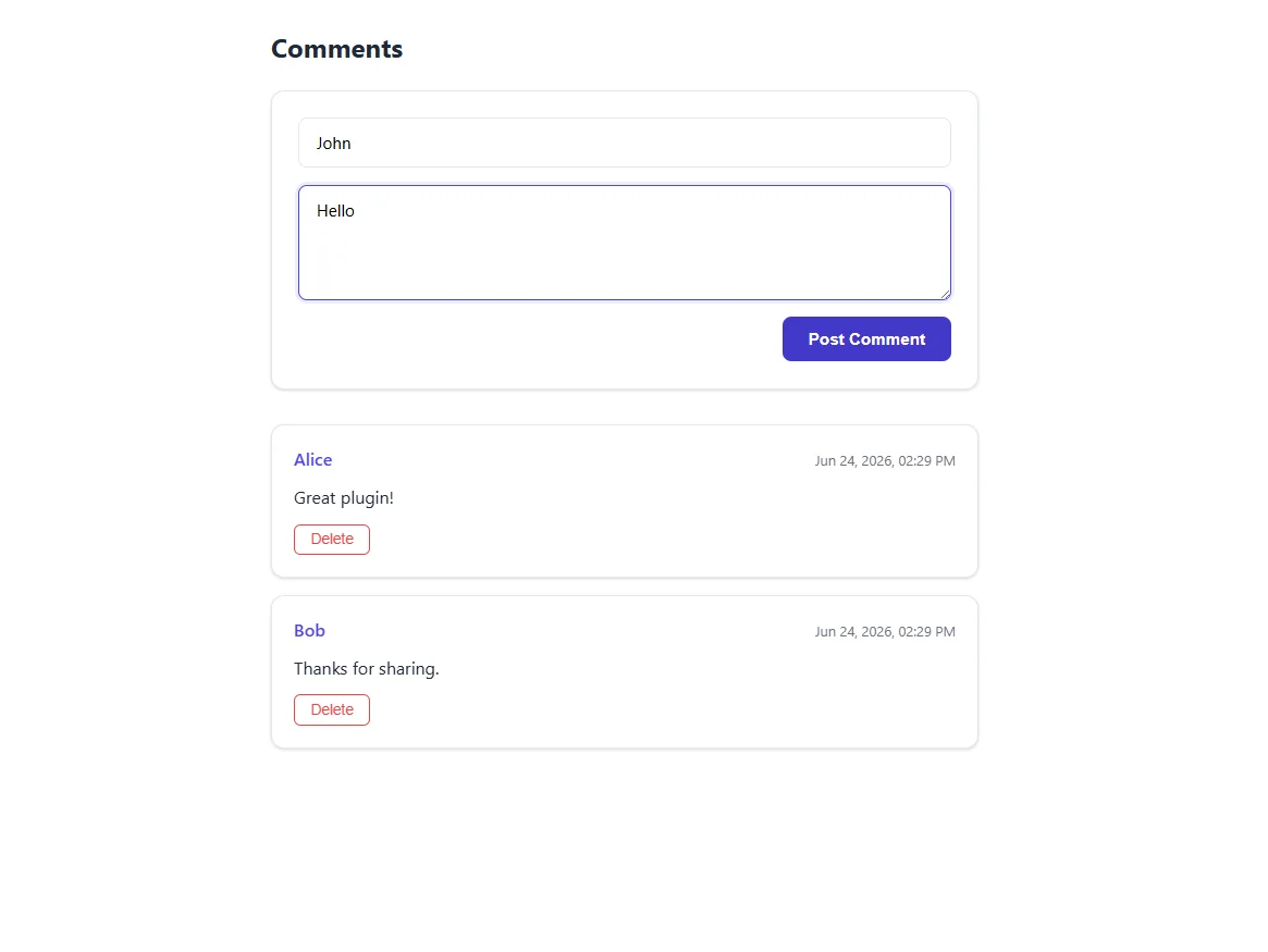 React Modern Comments Plugin. Backend-Agnostic — screenshot 2