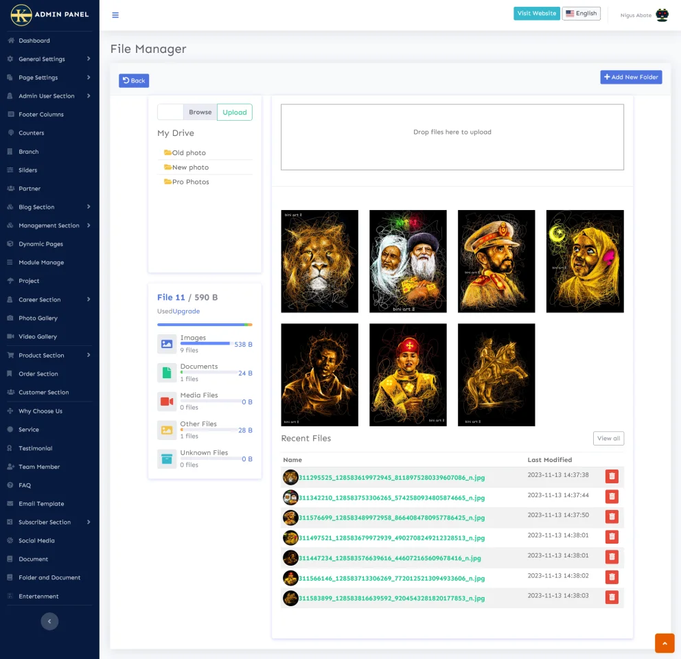 KingLit CMS Multipurpose Laravel Website CMS with AI Chat and File Manager — screenshot 3