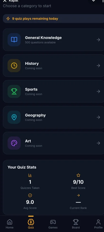 Veni Vidi Quiz - Gamified Quiz App with Admin Panel & Mini Games — screenshot 1