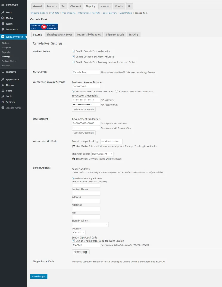 Canada Post WooCommerce Shipping Plugin for Rates, Labels and Tracking — screenshot 1