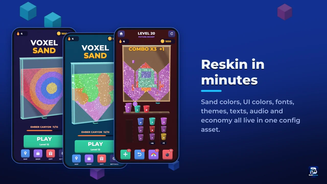 Voxel Sand: 3D Sand Sort Puzzle, Unity Game Template — screenshot 6